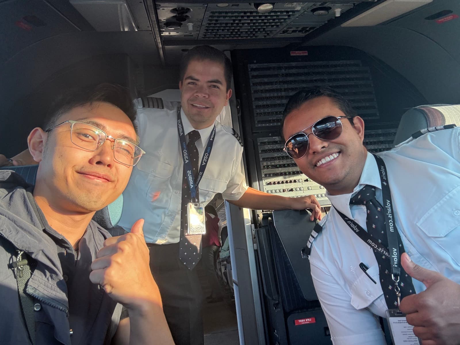 Carter and crew friends in the cockpit
